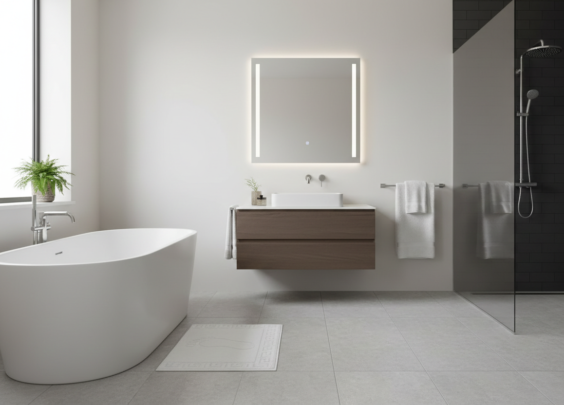 Set 12 Covorase baie 50x70cm 100% bumbac pieptanat 850 gr/mp, model Greek Border