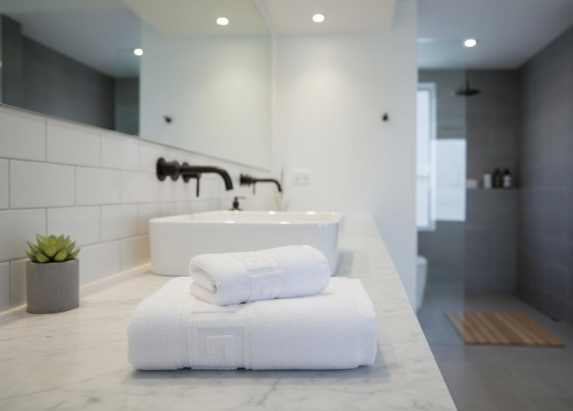 Set family Lux 5 prosoape pufoase și covoraș de Baie – Bumbac pieptanat 100%