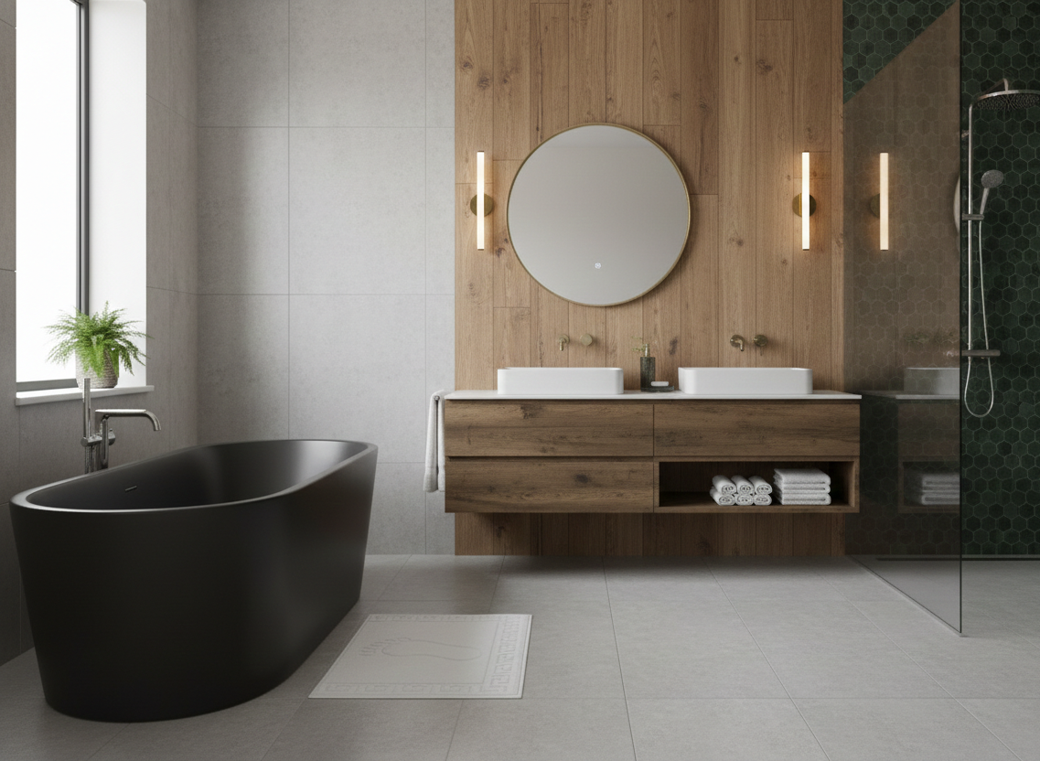 Set 12 Covorase baie 50x70cm 100% bumbac pieptanat 850 gr/mp, model Greek Border