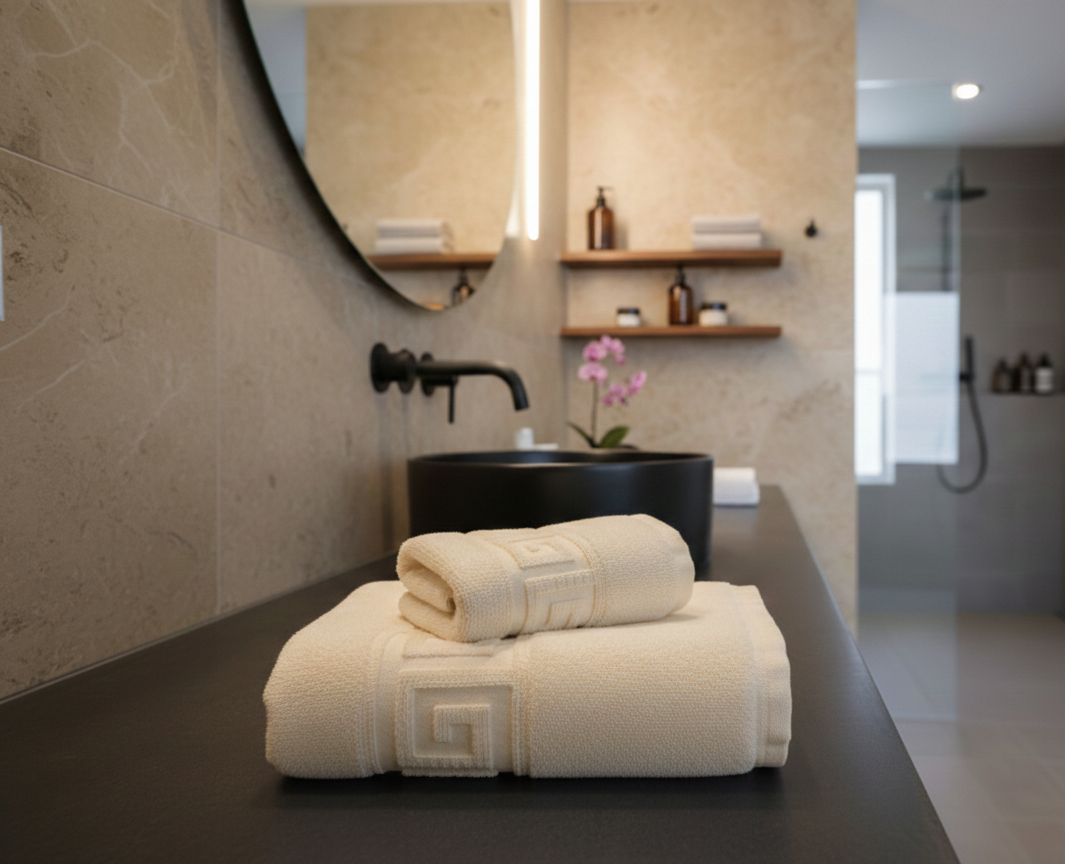 Set family 7 prosoape LUX și covoraș de Baie, Bumbac pieptanat 100%