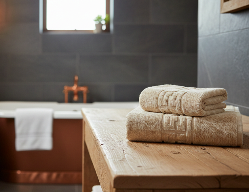 Set family 7 prosoape și covoraș de Baie, Bumbac pieptanat 100%